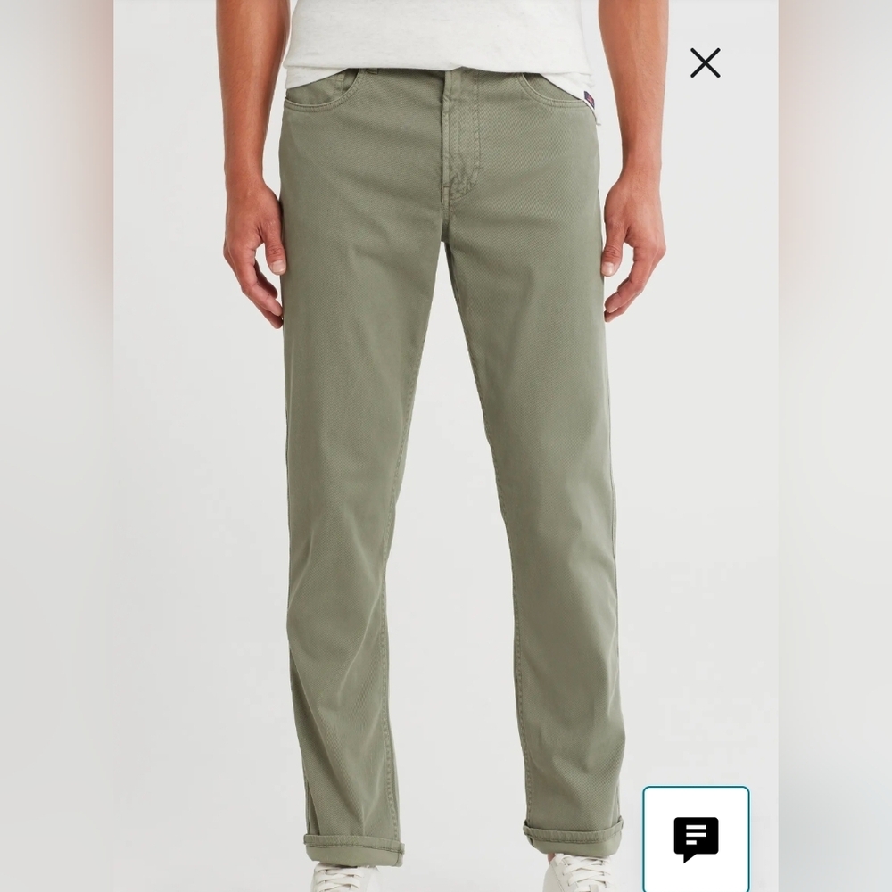 Faherty Sage Green Organic Cotton  Slim Straight Pants 31 X 31 Comfort Twill